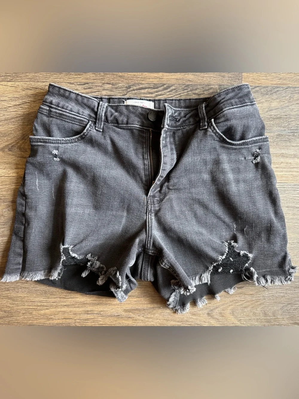 Wrangler Charcoal Distressed Denim Shorts